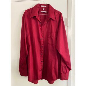 GEOFFREY BEENE Shirt Red SATEEN XL 17.5 36/37 WRINKLE FREE